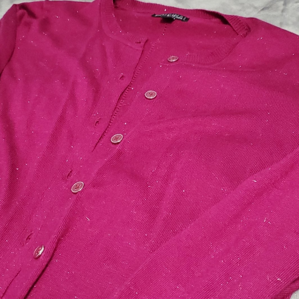 Beautiful sparkly sweater! BURGUNDY long cardigan. - Picture 3 of 4